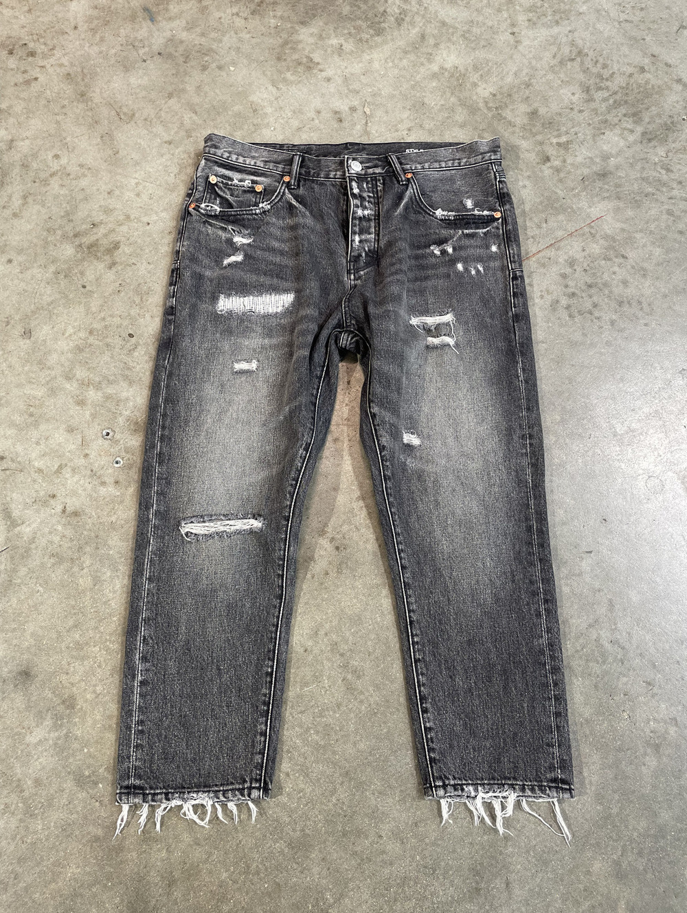PURPLE BRAND Black Wash Distressed Denim Pants 34x23